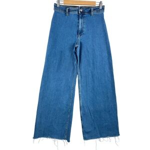 Zara Blue Wide Leg Flared Marine cropped Jeans